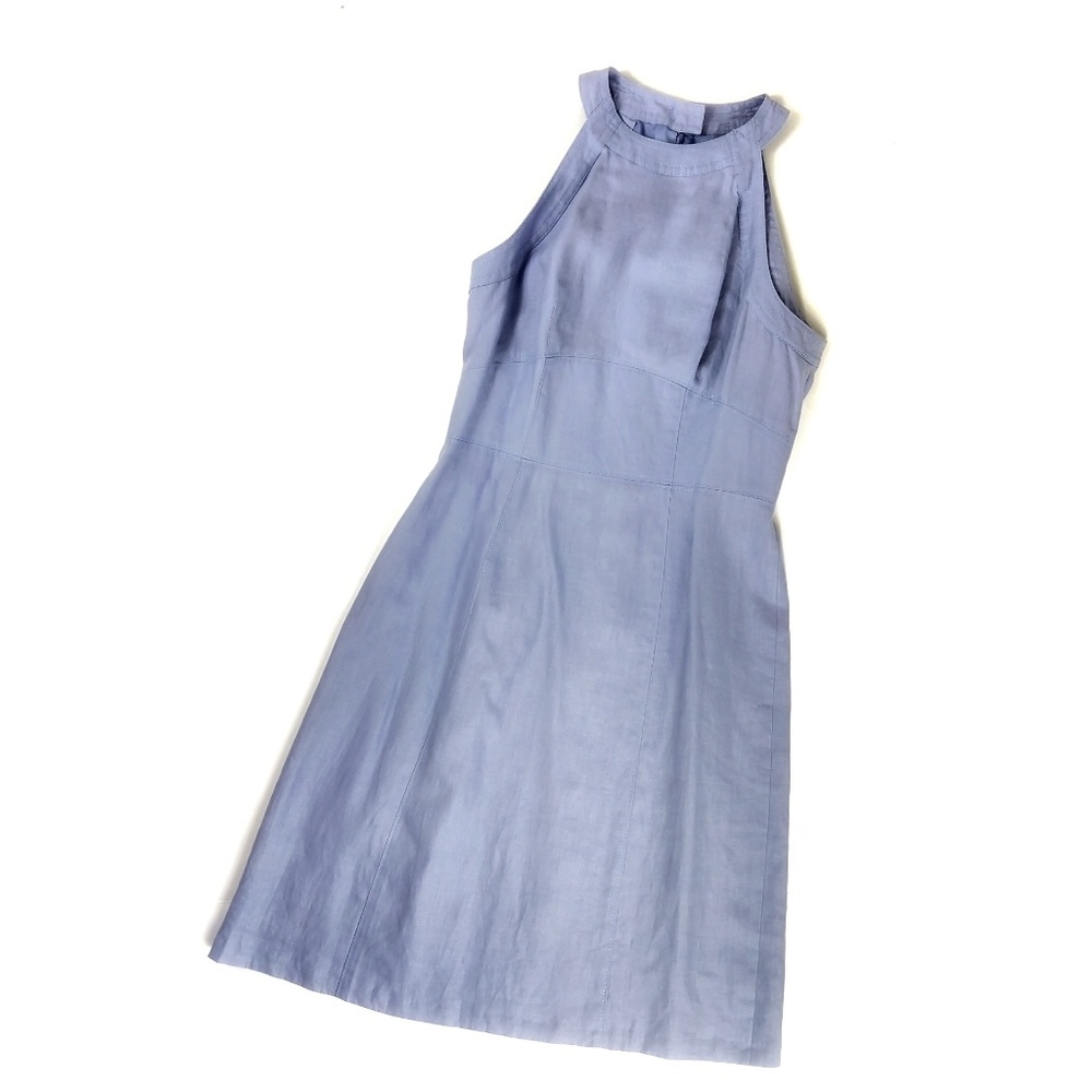 LOFT Blue Linen Chambary Halter Neck Dress